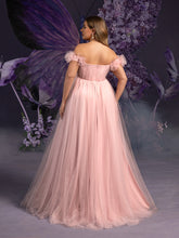 Plus Maternity  Off Shoulder Ruched Bust Split Tulle Evening Dress